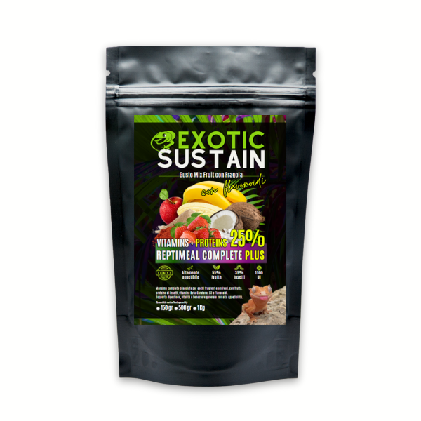 ReptiMeal Complete PLUS: VITAMINS + PROTEINS 25% – MixFruit con Fragola e Flavonoidi