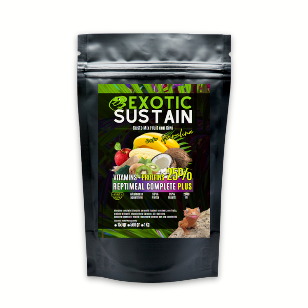 ReptiMeal Complete PLUS: VITAMINS + PROTEINS 25% – MixFruit con Kiwi e Spirulina