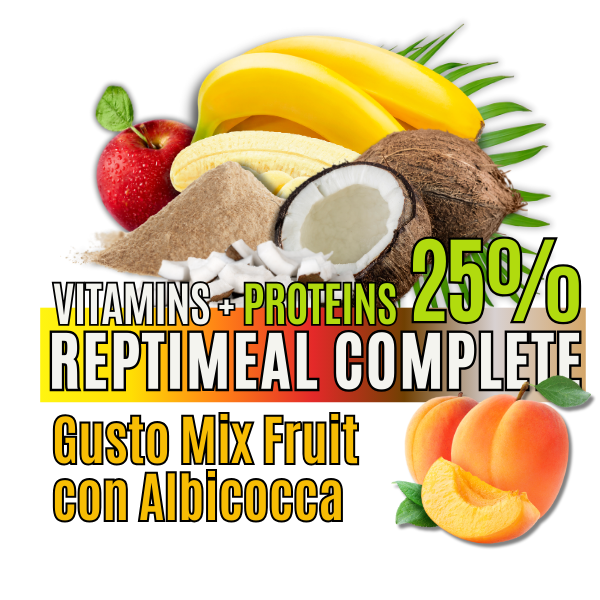 ReptiMeal Complete: VITAMINS + PROTEINS 25% – MixFruit con Albicocca