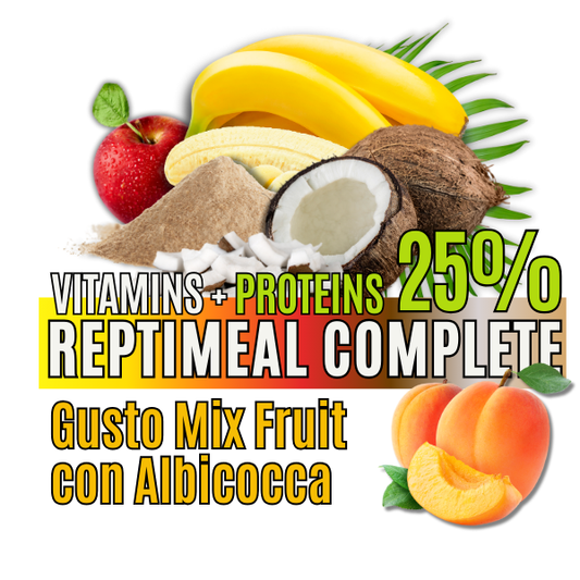 ReptiMeal Complete: VITAMINS + PROTEINS 25% – MixFruit con Albicocca