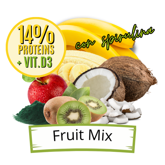 FRUIT MIX SUPPLEMENTS | 14 % PROTEINES + VIT. D3 - Gusto MixFruit con Kiwi e Spirulina
