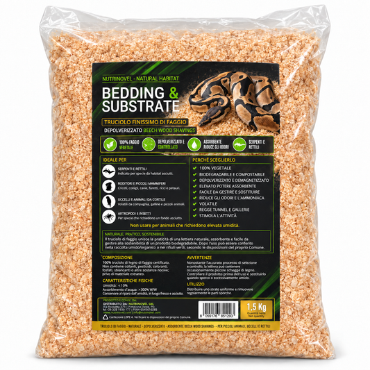 BEDDING &; SUBSTRATE – Truciolo Finissimo di Faggio per Serpenti e Rettili | NUTRINOVEL NATURAL HABITAT Il Fondo Naturale Depolverizzato: Igiene Costante, Zero Polveri e
